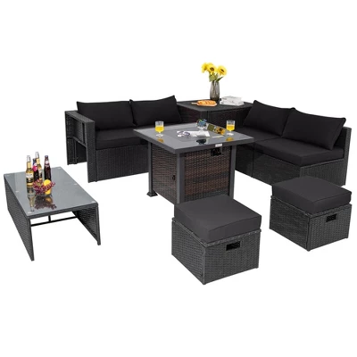 Costway 9 PCS Patio Furniture Set With 32" Fire Pit Table 50,000 BTU Square Propane Fire Pit Black/Grey/Navy/Red/Turquoise/White 3 Costway 9 PCS Patio Furniture Set With 32" Fire Pit Table 50,000 BTU Square Propane Fire Pit Black/Grey/Navy/Red/Turquoise/White