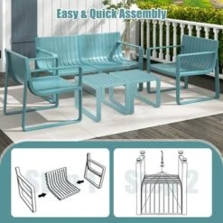 Costway Patio Chairs Set Of 2/4 Weather-resistant Plastic Outdoor Armchairs Blue -Costway GUEST 9b274062 6717 4701 a79a d025771a5aa9