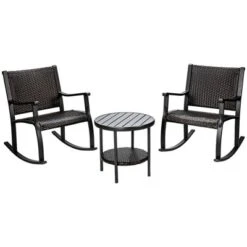 Costway 3PCS Patio Rattan Rocking Chair Bistro Set Coffee Table Storage Shelf -Costway GUEST 9b4b43dd 81f2 41b2 9204 b2c69f0777a7