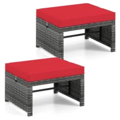 Costway Patio Ottomans Set Of 2 PE Rattan Footstools With Removable Cushions & Metal Frame Red/Gray/Black/White/Turquoise/Navy -Costway GUEST 9b6d8117 436a 4b41 945b eb238b8d214d