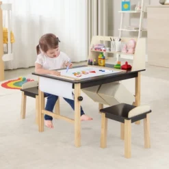 Costway Kids Art Table & Chairs Set Wooden Drawing Desk With Paper Roll Storage Shelf Bins -Costway GUEST 9b6e5dd0 951e 474d 8a63 48ae995e6600