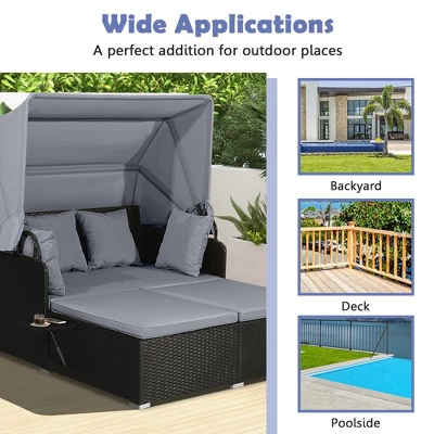Costway Patio Rattan Daybed Lounge Retractable Top Canopy Side Tables Cushions 6 Costway Patio Rattan Daybed Lounge Retractable Top Canopy Side Tables Cushions - Image 4