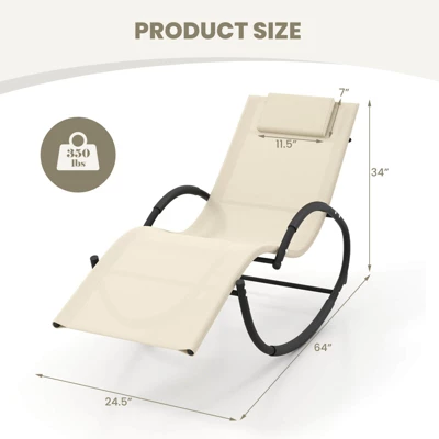 Costway 1/2 PCS Outdoor Rocking Lounge Chair With Removable Headrest Breathable Backrest & Seat Beige 4 Costway 1/2 PCS Outdoor Rocking Lounge Chair With Removable Headrest Breathable Backrest & Seat Beige - Image 2
