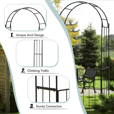 Costway Garden Arch Arbor Trellis With Gate 7.5 Ft Patio Archway Pergola For Wedding 10 Costway Garden Arch Arbor Trellis With Gate 7.5 Ft Patio Archway Pergola For Wedding - Image 8
