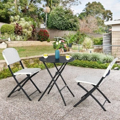 Costway 3PCS Patio Rattan Bistro Set Folding Table Chairs Garden Deck 3 Costway 3PCS Patio Rattan Bistro Set Folding Table Chairs Garden Deck