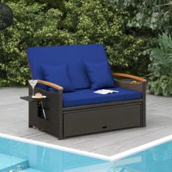 Costway Patio Rattan Daybed Set With Cushioned Loveseat & Storage Ottoman For Porch Beige/Navy/Red/Turquoise/Black/Gray -Costway GUEST 9c06b594 0624 49a4 a45e fb8dbbe035e0