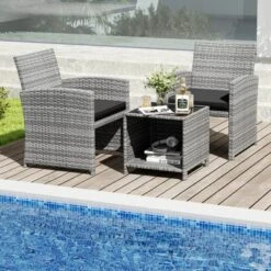 Costway 3 PCS Patio Furniture Set With Tempered Glass Coffee Table & Soft Seat Cushions Gray/Black/White -Costway GUEST 9c40f03b 9df0 4362 a384 7e17a329c7ca