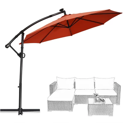 Costway 10FT Patio Offset Umbrella Solar LED 360degrees Rotation Orange 11 Costway 10FT Patio Offset Umbrella Solar LED 360degrees Rotation Orange - Image 9