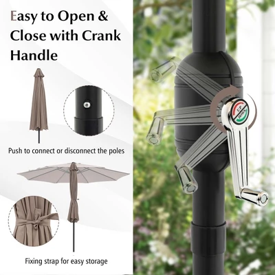 Costway Outdoor Heavy Duty Market Umbrella With Tilt Mechanism Crank Handle 8 Sturdy Ribs Tan 8 Costway Outdoor Heavy Duty Market Umbrella With Tilt Mechanism Crank Handle 8 Sturdy Ribs Tan - Image 6