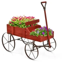 Costway Garden Plant Planter Wooden Wagon Planter W/ Wheel Garden Yard -Costway GUEST 9c8e705f f6ac 4036 8b29 619abc93ebf1