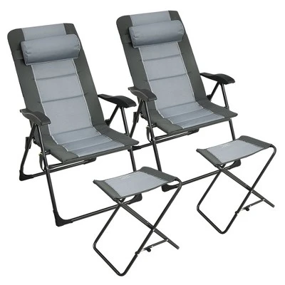 Costway 4PCS Patio Folding Dining Chair Ottoman Set Recliner Adjustable Gray 4 Costway 4PCS Patio Folding Dining Chair Ottoman Set Recliner Adjustable Gray - Image 2
