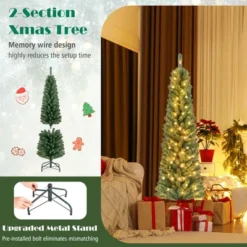 Costway 5/6/7/8 FT Pencil Christmas Tree With 295/392/523/671 Memory Wire Branch Tips 110/140/190/250 LED Lights For Home 21 Costway 5/6/7/8 FT Pencil Christmas Tree With 295/392/523/671 Memory Wire Branch Tips 110/140/190/250 LED Lights For Home -Costway GUEST 9caf251d f856 4c92 a6f2 b5e8486f9581