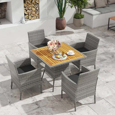 Costway 5 Pieces PE Wicker Patio Dining Set With Cushions And 1.97" Umbrella Hole 12 Costway 5 Pieces PE Wicker Patio Dining Set With Cushions And 1.97" Umbrella Hole - Image 10