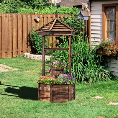 Costway Wooden Wishing Well Hexagonal Bucket Flower Plants Planter Patio Garden Decor 4 Costway Wooden Wishing Well Hexagonal Bucket Flower Plants Planter Patio Garden Decor - Image 2