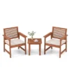 Costway 3 PCS Patio Furniture Set With 2 Seat Cushions Coffee Table Solid Wood Chairs