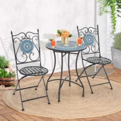 Costway Set Of 2/4 Mosaic Chairs For Patio With Decorative Backrest Heavy-Duty Frame