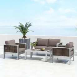 Costway 2 PCS Aluminum Single Sofa Outdoor Furniture Set With Thick Back & Seat Cushions Grey -Costway GUEST 9d9d65b6 d512 422d a0ae ee8c6c929539