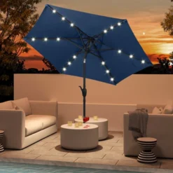 Costway 7.5 Ft Solar Powered Patio Umbrella With LED Lights Push Button Tilt Crank Handle Beige/Gray/Navy/Black/Brown/Red -Costway GUEST 9e6c0685 1d19 4708 8df7 c5a0437220bd