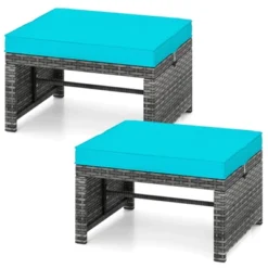 Costway Patio Ottomans Set Of 2 PE Rattan Footstools With Removable Cushions & Metal Frame Red/Gray/Black/White/Turquoise/Navy -Costway GUEST 9e7110d8 575d 45fa bed7 f0b26b6dd8d8