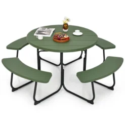 Costway Outdoor 8-person Round Picnic Table Bench Set With 4 Benches & Umbrella Hole Black/Grey/Green/White -Costway GUEST 9eafdf7a c511 4186 899b 74d81ecba9a6