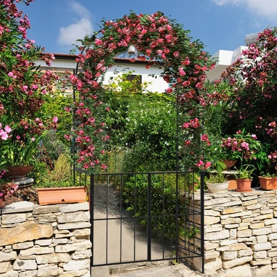 Costway Garden Arch Arbor Trellis With Gate 7.5 Ft Patio Archway Pergola For Wedding 6 Costway Garden Arch Arbor Trellis With Gate 7.5 Ft Patio Archway Pergola For Wedding - Image 4