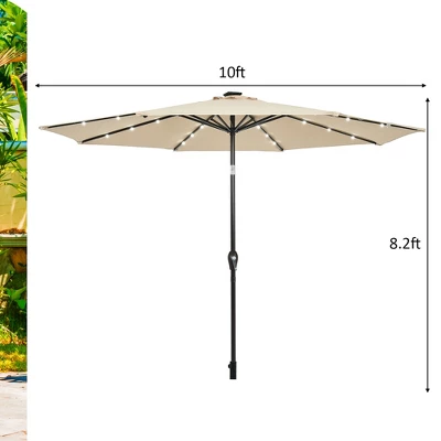Costway 10' Solar LED Lighted Patio Market Umbrella Shade Tilt Adjustment Crank TanBeige 4 Costway 10' Solar LED Lighted Patio Market Umbrella Shade Tilt Adjustment Crank TanBeige - Image 2