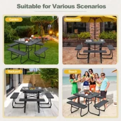Costway Outdoor 8-person Square Picnic Table Bench Set With 4 Benches & Umbrella Hole Black/Grey/Green/White 17 Costway Outdoor 8-person Square Picnic Table Bench Set With 4 Benches & Umbrella Hole Black/Grey/Green/White -Costway GUEST 9f009de1 88b5 4881 8041 69abc210300f