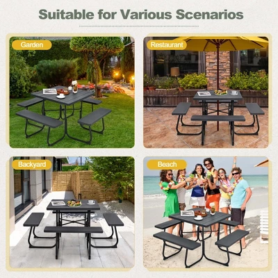 Costway Outdoor 8-person Square Picnic Table Bench Set With 4 Benches & Umbrella Hole Black/Grey/Green/White 5 Costway Outdoor 8-person Square Picnic Table Bench Set With 4 Benches & Umbrella Hole Black/Grey/Green/White - Image 3