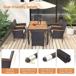Costway 7 PCS Outdoor Dining Set For 6 With Umbrella Hole Acacia Wood Tabletop Poolside Black & Natural -Costway GUEST 9f25c26d 2c60 4b53 81db 6cfb83b96488