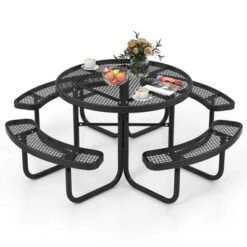 Costway 45" Coated Steel Camping Table Outdoor Round Picnic Table & Bench Set For 8 Black -Costway GUEST 9f43329b 2b43 4093 9e56 ff0c19a0661c