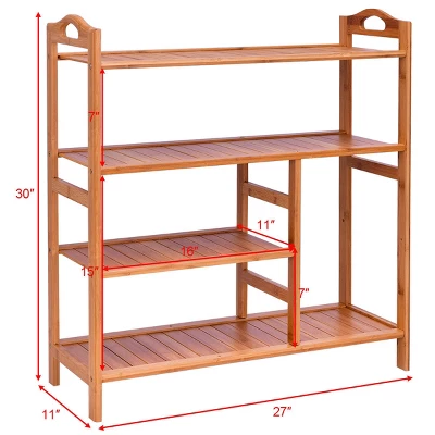 Costway 4 Tier Multifunction Bamboo Shoe Rack Boot Tower Shelf Storage Organizer Stand 3 Costway 4 Tier Multifunction Bamboo Shoe Rack Boot Tower Shelf Storage Organizer Stand