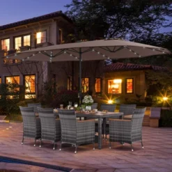 Costway 11 PCS Patio Dining Set With 15 Ft Double-Sided Patio Umbrella 8 Armchairs Blue/Beige/Orange/Wine -Costway GUEST 9f4c3f57 a83c 412c 81d6 6d708dfa2396