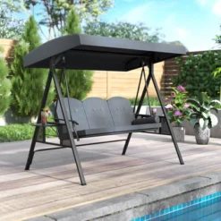 Costway 3-Seat Patio Swing Chair With Adjustable Canopy Thickened Cushions Pillow Navy/Gray 15 Costway 3-Seat Patio Swing Chair With Adjustable Canopy Thickened Cushions Pillow Navy/Gray -Costway GUEST 9f6f53e5 bf10 44fa b69f cf4f9f992413