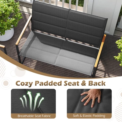Costway 4/8 PCS Patio Furniture Setwith Padded Fabric Seat & Wood-Plastic Armrests Table 7 Costway 4/8 PCS Patio Furniture Setwith Padded Fabric Seat & Wood-Plastic Armrests Table - Image 5