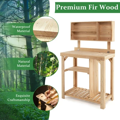 Costway Garden Potting Table Outdoor Potting Bench Wooden Workstation W/Storage Shelf 6 Costway Garden Potting Table Outdoor Potting Bench Wooden Workstation W/Storage Shelf - Image 4