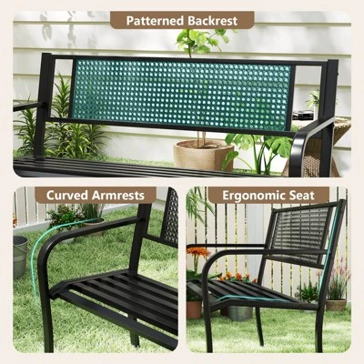 Costway 50" Garden Bench With Patterned Backrest And Curved Armrests For Porch Lawn 7 Costway 50" Garden Bench With Patterned Backrest And Curved Armrests For Porch Lawn - Image 5