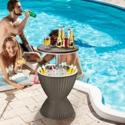 Costway 8 Gallon 3 In 1 Patio Rattan Cooler Bar Table Adjust Ice Bucket BrownBlack 23 Costway 8 Gallon 3 In 1 Patio Rattan Cooler Bar Table Adjust Ice Bucket BrownBlack -Costway GUEST a00aa647 a2fd 46cd b6aa 9052135c5943