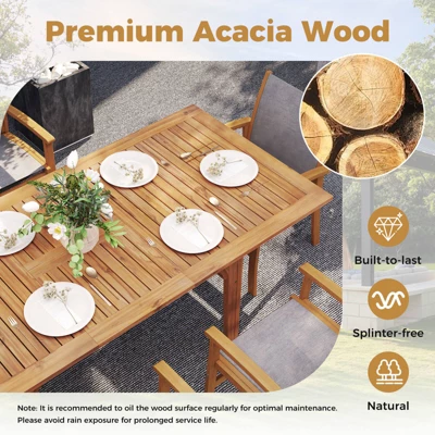 Costway Expandable Outdoor Dining Table 55"-71" Acacia Wood Patio Table For 6-8 Person 7 Costway Expandable Outdoor Dining Table 55"-71" Acacia Wood Patio Table For 6-8 Person - Image 5