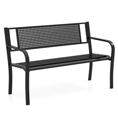 Costway 50" Garden Bench With Patterned Backrest And Curved Armrests For Porch Lawn 12 Costway 50" Garden Bench With Patterned Backrest And Curved Armrests For Porch Lawn - Image 10