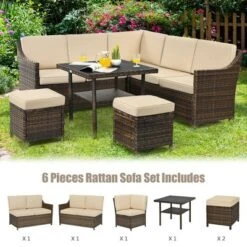 Costway 6PCS Patio Rattan Dining Sofa Furniture Set Ottoman Table Lower Shelf -Costway GUEST a063f1ae 1386 44a3 a2ea bfdeb101e8dd