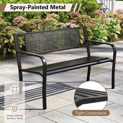 Costway 50" Garden Bench With Patterned Backrest And Curved Armrests For Porch Lawn 9 Costway 50" Garden Bench With Patterned Backrest And Curved Armrests For Porch Lawn - Image 7