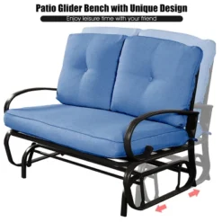 Costway Glider Outdoor Patio Rocking Bench Loveseat Cushioned Seat Steel Frame Blue -Costway GUEST a07029e9 07ef 4886 99e2 fc11d54a8057