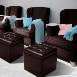 Costway 16''Cube Ottoman Pouffe Storage Box Lounge Seat Footstools With Hinge Top Red Brown -Costway GUEST a07c08ee 565e 4823 9893 038b7253b87a