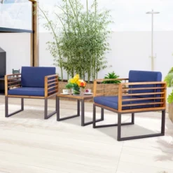 Costway 3pcs Patio Acacia Wood Bistro Conversation Cushioned Chair & Table Set Outdoor 12 Costway 3pcs Patio Acacia Wood Bistro Conversation Cushioned Chair & Table Set Outdoor -Costway GUEST a08ed029 6cde 413d 856f 43331b466320