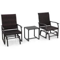 Costway 3 PCS Patio Gliding Set With Tempered Glass Coffee Table Quick Dry Foam Wicker All Weather -Costway GUEST a0b1e59f a4cc 4b4b b891 477927b5ef4b