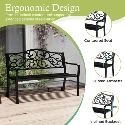 Costway 50" Porch Bench With Ergonomic Backrest & Armrests Floral Patterns Curved 9 Costway 50" Porch Bench With Ergonomic Backrest & Armrests Floral Patterns Curved - Image 7