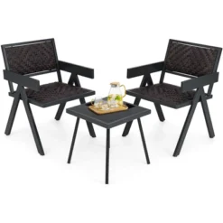 Costway 3 PCS Patio Wicker Chair Set, Rattan Furniture Set With Quick Dry Foam Padding -Costway GUEST a0ff0bbc 9940 429f 882d 2be34b82a176