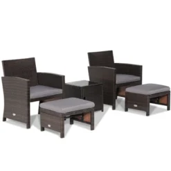 Costway 5PCS Patio Rattan Furniture Set Ottoman Cushioned W/Cover Space Saving Off White/Gray/Red/Turquoise -Costway GUEST a128e86e 06a4 4cdb b3db 72b44356b934