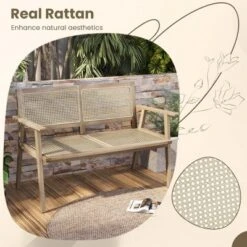 Costway Indonesia Teak Wood Garden Bench 2-Person Bench With Armrests Natural Rattan Backrest & Seat 16 Costway Indonesia Teak Wood Garden Bench 2-Person Bench With Armrests Natural Rattan Backrest & Seat -Costway GUEST a1525e1f 83dd 4477 8367 9963a68b5e2a