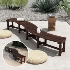 Costway Patio Curved Bench Carbonized Wood Dining Bench For Round Table 710 LBS Max Load -Costway GUEST a190195f 5908 431f 92af 4d414963b4ef